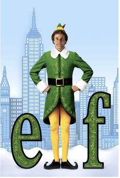 an elf standing in front of the letters e and f with his hands on his hips