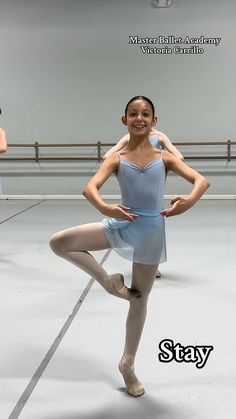 two ballerinas are posing for a photo in their ballet studio with the caption stay