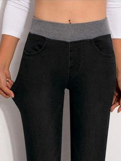 Product Title :Casual Elastic Waist Stretch Jeans Product Measurements cm Size US Waist Bust Hip S 6-8 70-74 88-92 96-100 M 10 75-78 93-96 101-104 L 12 79-84 97-102 105-110 XL 14 85-90 103-108 111-116 XXL 16 91-96 109-114 117-122 Product Details Pants Length:Long Edition type:Tight Elasticity:Micro-Elasticity Waistlines:Mid Waist Pants type:Legging Silhouette:H-Line Thickness:Regular Size Type:Regular Size Activity:Daily Material:Cotton-Blend Pattern:Plain Style:Casual Theme:All Season Color:Bla Mid-rise Casual Winter Bottoms, Casual Black Full-length Jeans, Casual Stretch Jeans For Winter, Casual Stretch Bottoms For Winter, Casual Solid Jeans For Winter, Fitted Washed Black Bottoms For Winter, Casual Solid Winter Jeans, Fitted Washed Black Winter Bottoms, Winter Casual Stretch Bottoms