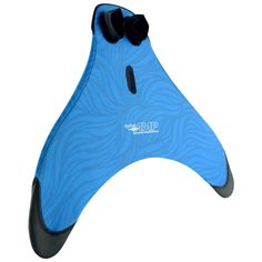 the back side of a blue and black wetsuit