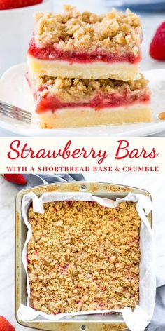 strawberry crumb bars with a shortbread crust are the perfect dessert for summertime