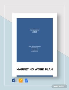 the marketing work plan is displayed on a white and blue background with an orange border