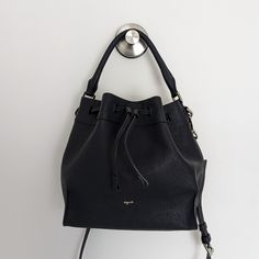 Agns B. Saffiano Leather Bucket Bag 8/10 Condition Logo Emblem Missing "B" 23 X 19 X 10cm Top Handle 12cm From Bag Strap About 113cm Agnes B, Logo Emblem, Leather Bucket Bag, Leather Bucket, Emblem Logo, Bag Straps, Top Handle, Bucket Bag, Bag Lady