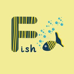 the letter f is for fish with an image of a fish and bubbles royalty illustration