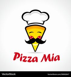 a pizza with a mustache and a hat on it's head is the logo for a restaurant