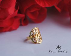 "Personalize this monogram ring with your name initials and it will be hand crafted just for you! Perfect for wedding gift, bridesmaids, mother's day, birthday or anniversary. Specification: Available Metal: * Sterling Silver * Sterling Silver with 24K Gold Overlay * Sterling Silver with 14K Rose Gold Overlay * 14K Yellow Gold Filled * 14K Rose Gold Filled * 10K Solid Gold * 14K Solid Gold Ring diameter is O.8 inches Sizes: 4 to 11 Traditional monograms are made with the following order of initi Elegant Customizable Initial Ring For Promise, Elegant Customizable Initial Promise Ring, Elegant Adjustable Initial Ring Customizable, Elegant Adjustable Customizable Initial Ring, Elegant Initial Ring With Monogram As Gift, Elegant Monogram Rings As Gift, Elegant Engraved Ring With Monogram As Gift, Elegant Monogram Initial Ring As Gift, Elegant Personalized Initial Ring As Gift