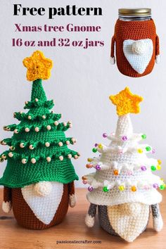 two crocheted christmas trees sitting next to each other