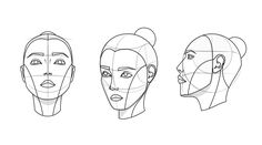 three different faces are shown in the same drawing style, each with their own head and shoulders