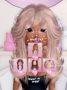 an animated doll with blonde hair and four different hairstyles on it's face