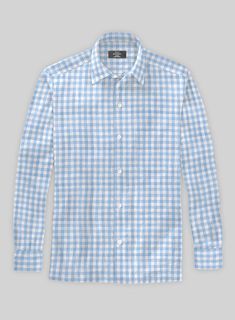 Add style to your work wardrobe with the Italian Linen Mabel Blue Check Shirt. This shirt features a blue check pattern that brings a fresh and modern look to any outfit. 
 
It is perfect for formal and casual occasions and provides a comfortable and breathable experience. Wear it for a bright, casual look that will make you stand out. 
  Made according to your measurements for the special you. 
 
 Pamper yourself, get this shirt made exclusively for you now! Plaid Spread Collar Shirt For Business Casual, Business Casual Plaid Shirt With Spread Collar, Casual Plaid Dress Shirt For Business, Business Plaid Button-up Top, Plaid Button-up Business Tops, Plaid Button-up Tops For Business, Plaid Cotton Dress Shirt For Business Casual, Classic Plaid Linen Shirt, Business Cotton Checkered Shirt