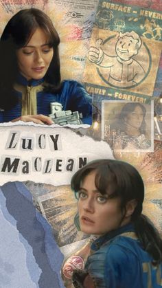 a collage of photos with the words lucky macvenan on it and an image of a woman holding a camera