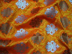 Orange Brocade Fabric Banarasi Brocade Fabric by the Yard | Etsy Banarasi Brocade Fabric, Ruched Wedding Dress, Banarasi Brocade, Satin Wedding Gown, Handloom Fabric, Gown Skirt, Wedding Dress With Pockets, Trumpet Wedding Dress, Country Wedding Dresses