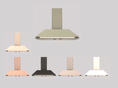 four different stove hoods are shown in three different colors and sizes, each with the same design