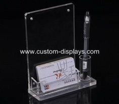 clear acrylic business card holder with pen and stylus, for office use