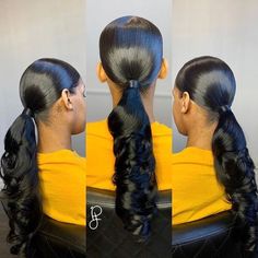 Long Black Hair Ponytail, Fire Hairstyles, Bridesmaid Ponytail, Black Bridesmaids Hairstyles, Weave With Closure, Buns Hairstyles