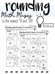 rounding math mazes to the nearest 10 and 100 worksheet with answer sheet