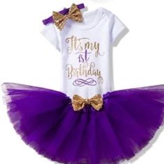 Cute First Birthday Purple Tutu With White Top That Has “It’s My 1st Birthday”On The Top. Comes With Matching Headband. Size 12 Months. New Never Worn Still In Package. White Sets With Letter Print For Birthday, Tutu Cake, Baby Birthday Outfit, Newborn Baby Dresses, Cake Outfit, First Birthday Tutu, 2nd Birthday Outfit, 1st Birthday Tutu, Shirt Dress Summer