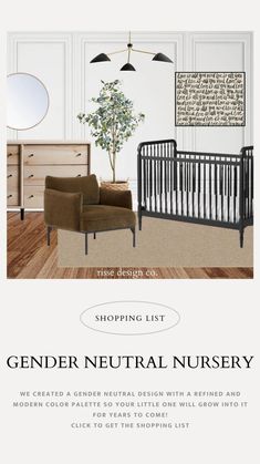 an image of a baby's nursery with the words gender neutral nursery