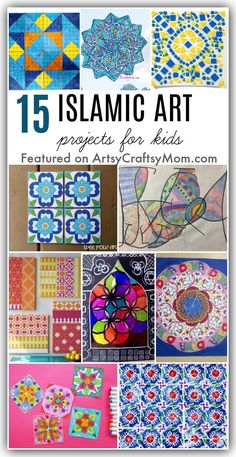 the cover of 15 islamic art projects for kids with pictures of different designs and colors