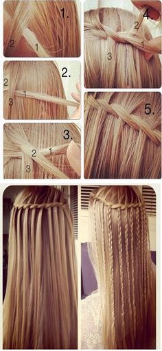 I don't like the mini braid but the tutorial for the waterfall part is great  #hair #style #hairstyle #color #haircolor #colorful #women #girl #style #trend #fashion #long #natural #braide #braided #tutorail #how #to Waterfall French Braid, Braids Step By Step, Tight Braids, French Braid Hairstyles, Diy Braids, Step By Step Hairstyles, Waterfall Braid, Popular Haircuts, Braid Tutorial