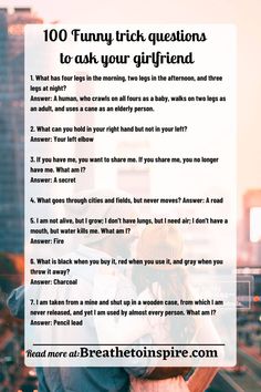 a poster with the words, 100 funny trick questions to ask your girlfriend