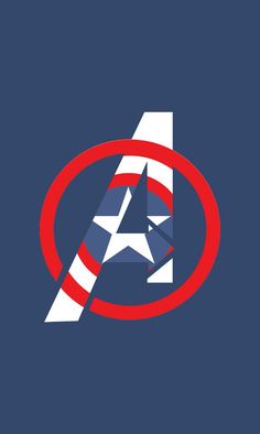 the avengers logo on a blue background with red, white and blue stars in the center