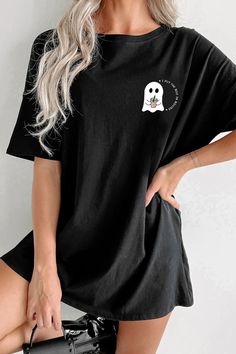 "Boo In Boujee" Oversized Graphic T-Shirt Dress (Black) - Print On Dem – NanaMacs Ghost Graphic, Flying Monkey Jeans, Juniors Jeans, Large Dress, Jeans Size Chart, Black Shirt Dress, Small Dress, Small Waist, Dolman Sleeve