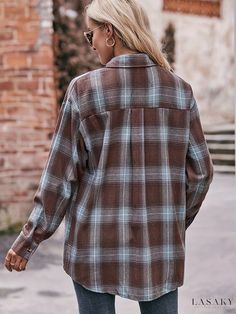 Lasaky - Elegant Womens Plaid Button Front Shirt with Long Sleeves and Lapel Collar Desert Palm, Weave Style, Plaid Fabric, Plaid Fashion, Pocket Shirt, Button Front Shirt, Plaid Print, Womens Plaid, Womens Fashion Casual