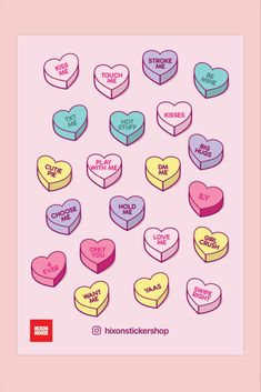 Love Hearts Valentine Sticker Sheet Candy Heart Tattoo Outline, Heart Candy Illustration, Anti Valentines Day Candy Hearts, Candy Heart Sticker, Valentines Day Hearts Candy, Jean Designs