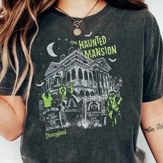 Haunted Mansion T-Shirt Maternity Tees, Halloween Hoodie, Retro Tee, Haunted Mansion, Halloween Women, Crew Neck Shirt, Embroidered Shirt, Graphic Tees Women, Plus Size Tops