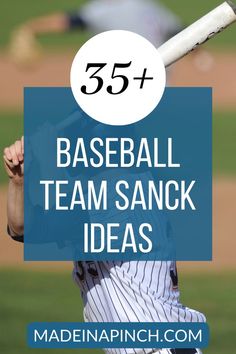 a baseball player holding a bat with the words 35 + baseball team sanck ideas