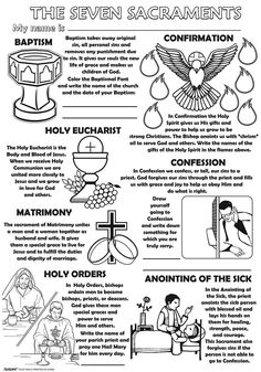 the seven sacraments and their meanings are shown in this black and white poster, which includes