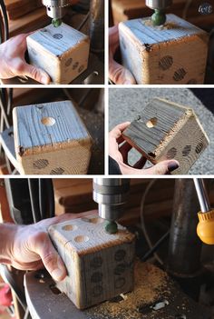 the process of making a wooden box with wood shavings and holes in it