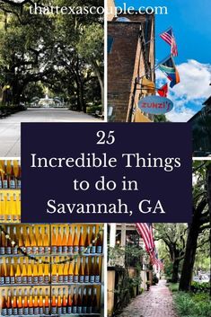 there are many things to do in savannah, ga with text overlay that reads 25 incredible things to do in savannah, ga