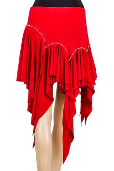 Rhinestone Asymmetrical Flounce Skirt - Where to Buy Dancewear SM Dance Fashion Competition Outfit Costume Red Fitted Bottoms With Asymmetrical Hem, Red Bottoms With Asymmetrical Hem, Dance Styles, Flounce Skirt, Dance Fashion, Dance Practice, Crystal Ab, Asymmetrical Skirt, Red Rhinestone