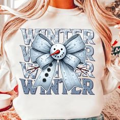 Cute Winter T-shirt With Graphic Print, White Christmas Cartoon Print Tops, White Christmas Tops With Cartoon Print, White Cartoon Print Tops For Christmas, White Tops With Cartoon Print For Christmas, Cute Winter Graphic Print T-shirt, White Christmas T-shirt With Character Print, Cute Winter Letter Print T-shirt, White Christmas Character Print T-shirt