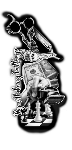 a black and white drawing of scissors cutting money