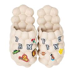 Women's Cute Bubble Slides Slippers, Slip-On. Comes With Charms. Tan Color. New. Never Been Worn. Size Is 9.5-10 Funny Bubbles, Cartoon Bubbles, Flesh Color, Bubble Slides, Soft Sole Slippers, Shower Slippers, Soft Sandals, Green Diy, Neutral Shoes