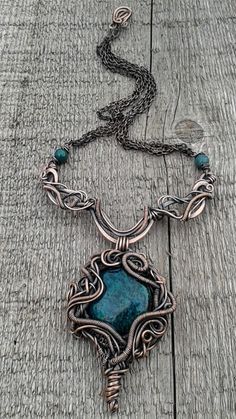 Wire wrapped necklace with natural Turquoise stone inspired by Sleeping Beauty fairy tale,Copper wire necklace,Wire jewelry - pinned by pin4etsy.com Sleeping Beauty Fairy Tale, Jewelry Wrapping, Sleeping Beauty Fairies, Natural Turquoise Stone, Fairy Necklace, Wrapped Necklace, Diy Wire Jewelry, Wire Necklace