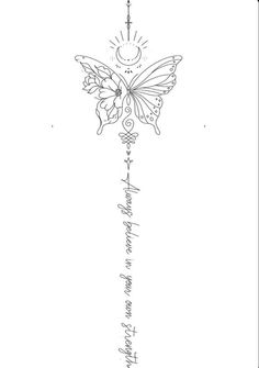 a drawing of a cross with a butterfly on it's back and the words written in