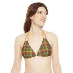 Wear the swimsuit of your dreams with this Terra Conserva design. Made with 4-way stretch Tricot (82% Microfiber, 18% Spandex), this string bikini set is the perfect companion for all of your summer adventures. .: Material: 82% microfiber polyester, 18% spandex.: Medium fabric (7.5 oz /yd²).: Two piece swimsuit.: Adjustable elastic straps.: Removable cups.: Assembled in the USA from globally sourced parts.: Seam thread color automatically matched to design (black or white) XS S M L XL Bust width, in 17.25 18.25 19.25 20.25 21.25 Waist width, in 12.75 13.75 14.75 15.75 16.75 Hips width, in 18.25 19.25 20.25 21.25 22.25 Top strap length, in 48.00 48.00 48.00 48.00 48.00 Bottom strap length, in 22.00 22.00 22.00 22.00 22.00 Green Halter Neck Swimwear For Festivals, Green Beachwear Halter Top, Festival Green Adjustable Swimwear, Adjustable Green Swimwear For Festivals, Seamless Halter Neck Swimwear For Festival, Green Seamless Halter Neck Swimwear, Green Triangle Halter Top For Beachwear, Adjustable Halter Top For Swimming Beachwear, Adjustable Seamless Halter Neck Swimwear