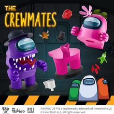 an image of the crewmates game poster with monsters and other things in front of it