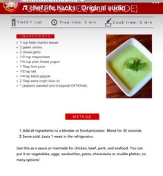 the recipe for green soup is shown on the web page, and it appears to be in