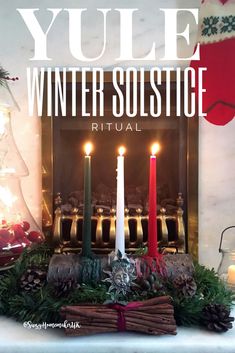 the front cover of yule winter solstice ritual with candles and evergreens