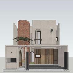 an architectural rendering of a modern house