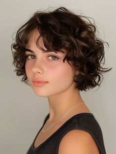 A bob cut for curly hair is a timeless choice that brings sophistication and edge. This style is perfect for medium short hair, giving a structured shape that enhances the face. With the right cut, a curly bob can suit any face shape, making it a versatile option for various occasions, from professional meetings to casual outings. Short Hair Cuts For Women Curly Layers, Chopped Short Hair, Curly Ear Length Hair, Short Curly Womens Haircuts, Loose Spiral Perm Short Hair, Short Layered Haircuts For Wavy Hair, Short Curly Pixie Round Face, Short Thick Curly Haircuts