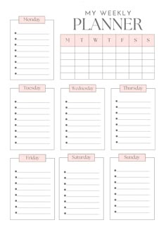 a printable planner with the words, my weekly planner and daily tasks on it