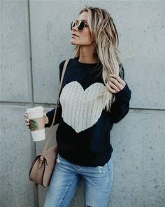 Boho Beach Hut Sweater Black/White Heart / S Heart Patchwork Knit Sweater Jeweled Sweater, Batwing Sleeve Sweater, Houndstooth Sweater, Stitch Fit, Oversize Pullover, Knitted Heart, Streetwear Mode, Women Sweaters Winter, Heart Sweater