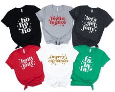 Give your holiday celebration an instant feeling of nostalgia with these fun retro Christmas shirts. Choose your favorite phrase, shirt color, design color and we will do the rest! These are perfect for your Christmas party, Holiday Party, Christmas Eve, and all the holiday fun! Shirts are available in sizes infant to adult. Want a color not shown? Message us, we are happy to provide additional colors. All shirts are in UNISEX sizes. Women: If you prefer a more fitted shirt, you may choose to or Fun Holiday Tops With Letter Print, Festive Holiday Letter Print T-shirt, Fun Holiday Top With Letter Print, Fun Holiday Graphic Print Tops, Festive Short Sleeve Shirt With Letter Print, Christmas Festive Shirt With Graphic Print, Festive Christmas Graphic Print Shirt, Fun Christmas Graphic Print Tops, Christmas Holiday Shirt With Graphic Print