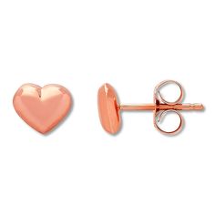 These adorable puffed heart earrings are perfect for your little one. Crafted of 14K rose gold, the children's earrings secure with friction backs. Rose Gold Heart Charm Earrings For Mother's Day, Mother's Day Rose Gold Earrings With Heart Charm, Rose Gold Heart Earrings For Mother's Day, Mother's Day Rose Gold Heart Earrings, Rose Gold Hypoallergenic Earrings For Valentine's Day, Hypoallergenic Rose Gold Earrings For Valentine's Day, Puffed Heart, Kay Jewelers, Accessories Jewelry Earrings